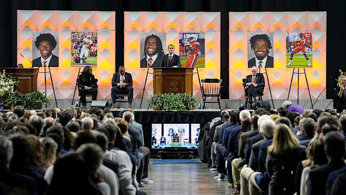 View of the memorial service for three Virginia football players
